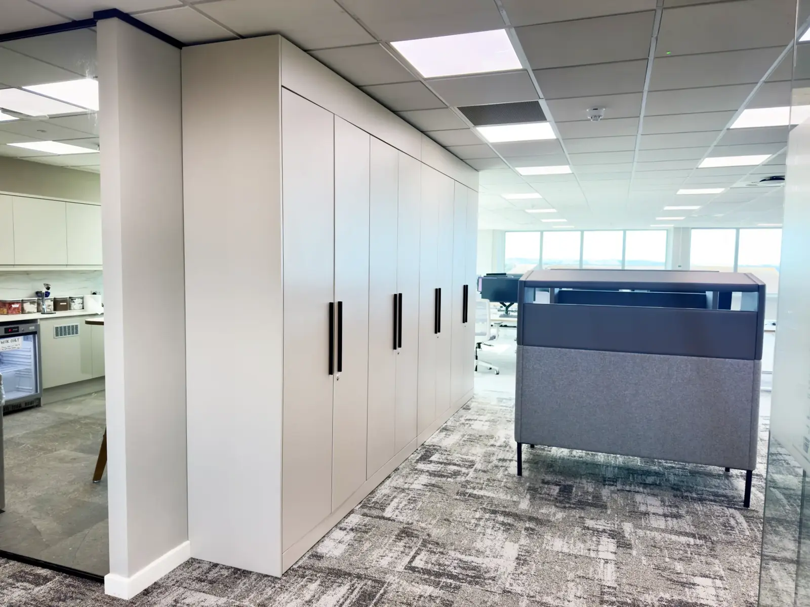 Bespoke fitted office storage built to the exact dimensions of a London office refurbishment
