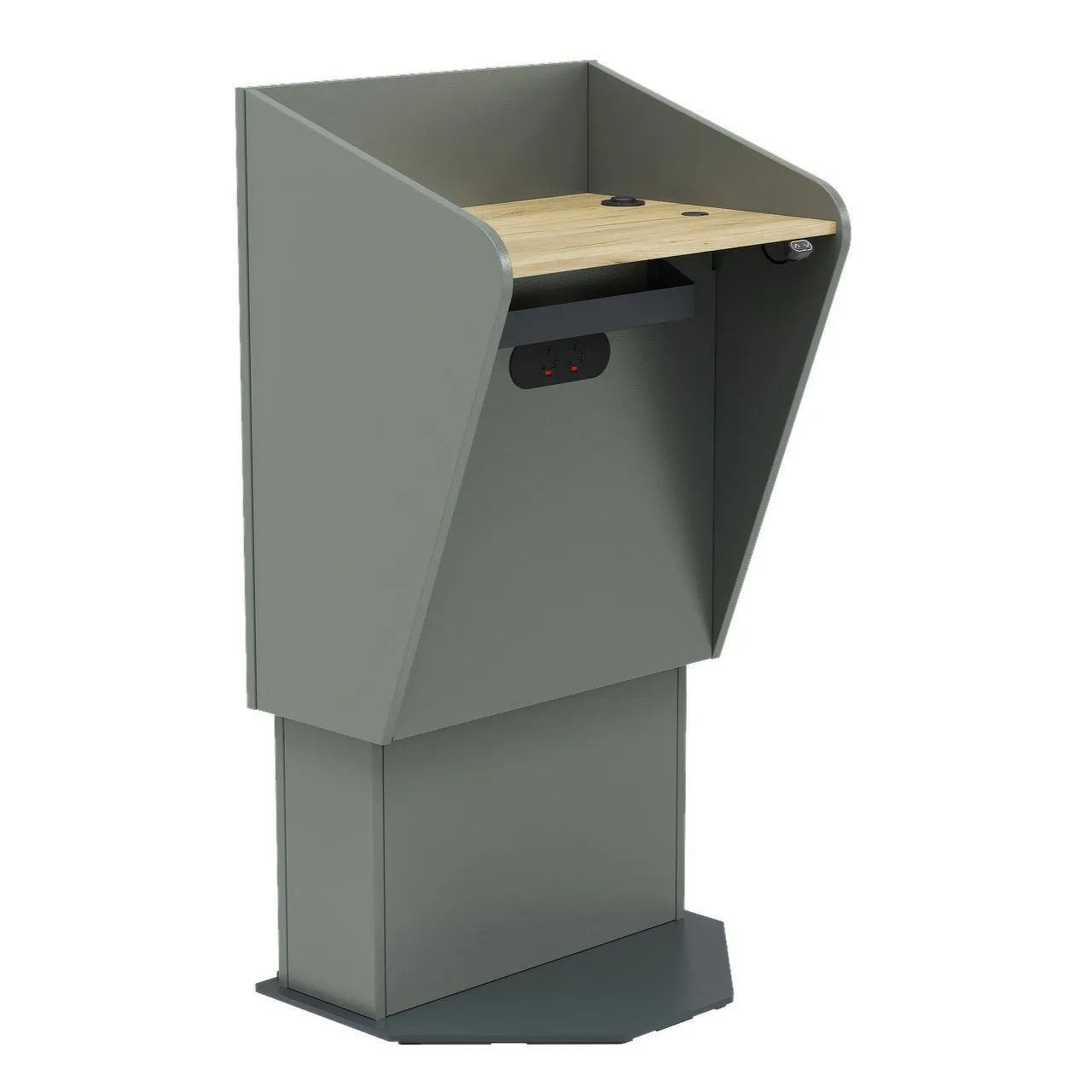 H.A.L. height adjustable lectern with LINAK columns for smooth motion between sit and stand