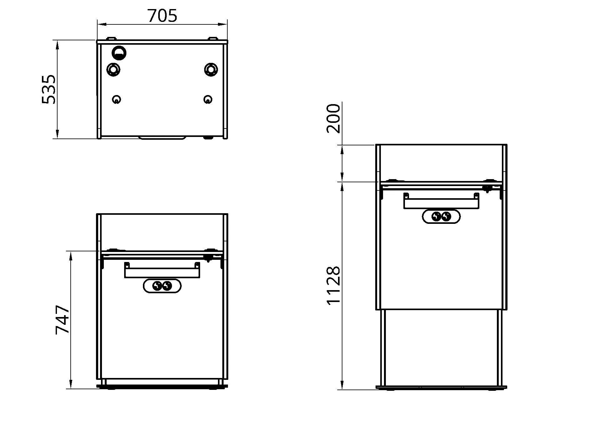 H.A.L. height adjustable lectern technical dimensions diagram showing height range and measurements