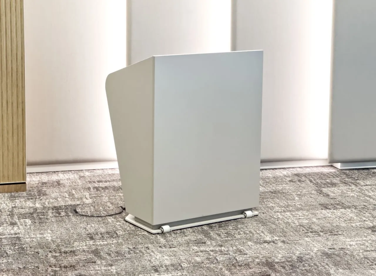 H.A.L. height adjustable lectern in conference setting ready for AV