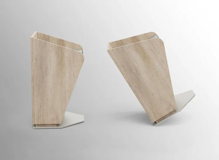 H.A.L. lectern demonstrating ease of mobility with tilting movement