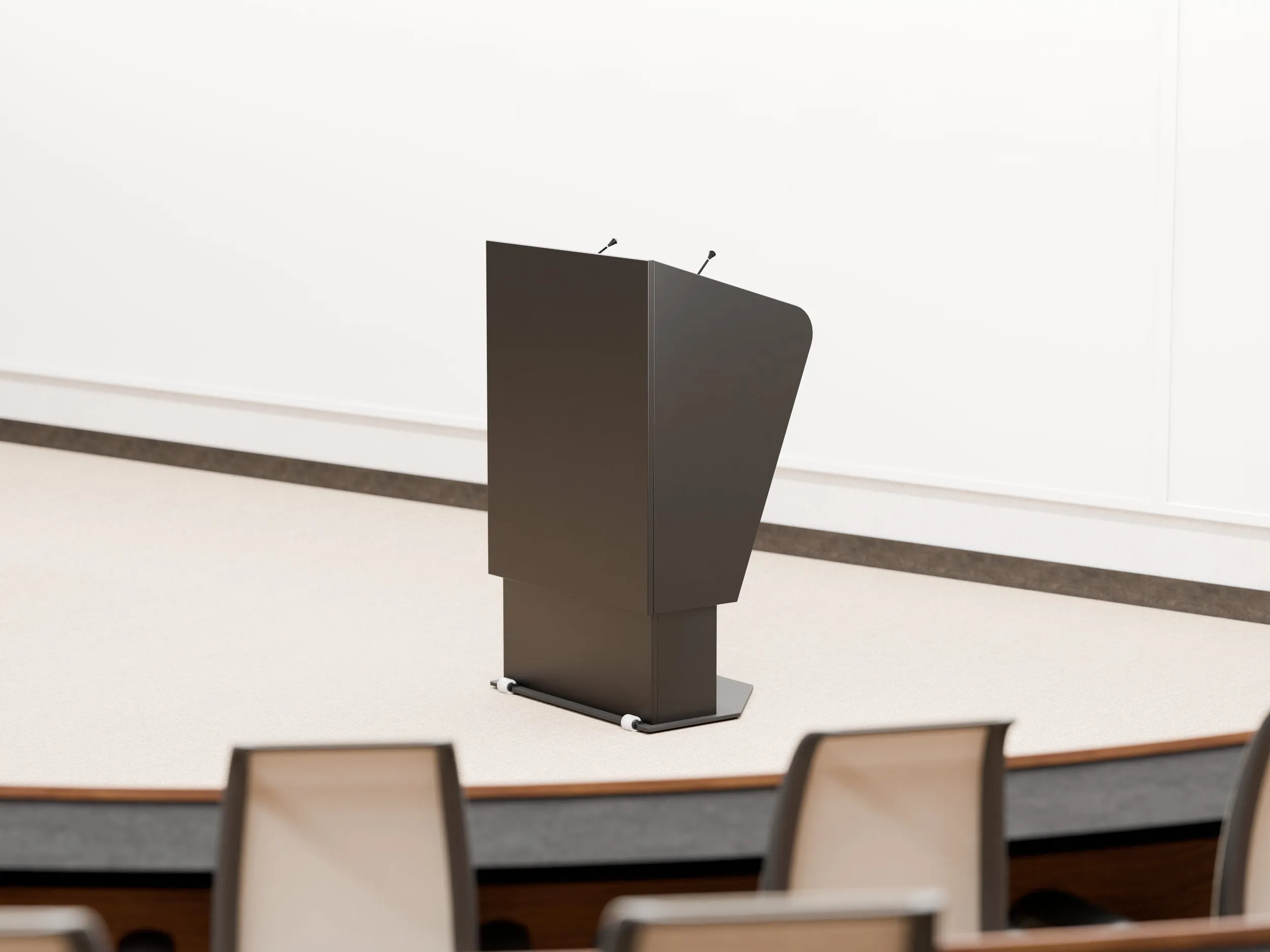 H.A.L. lectern with wheels in an auditorium setting