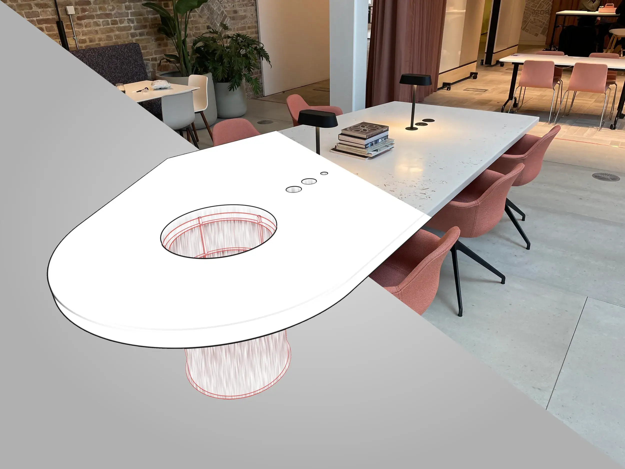 Custom work table designed for commercial office space London