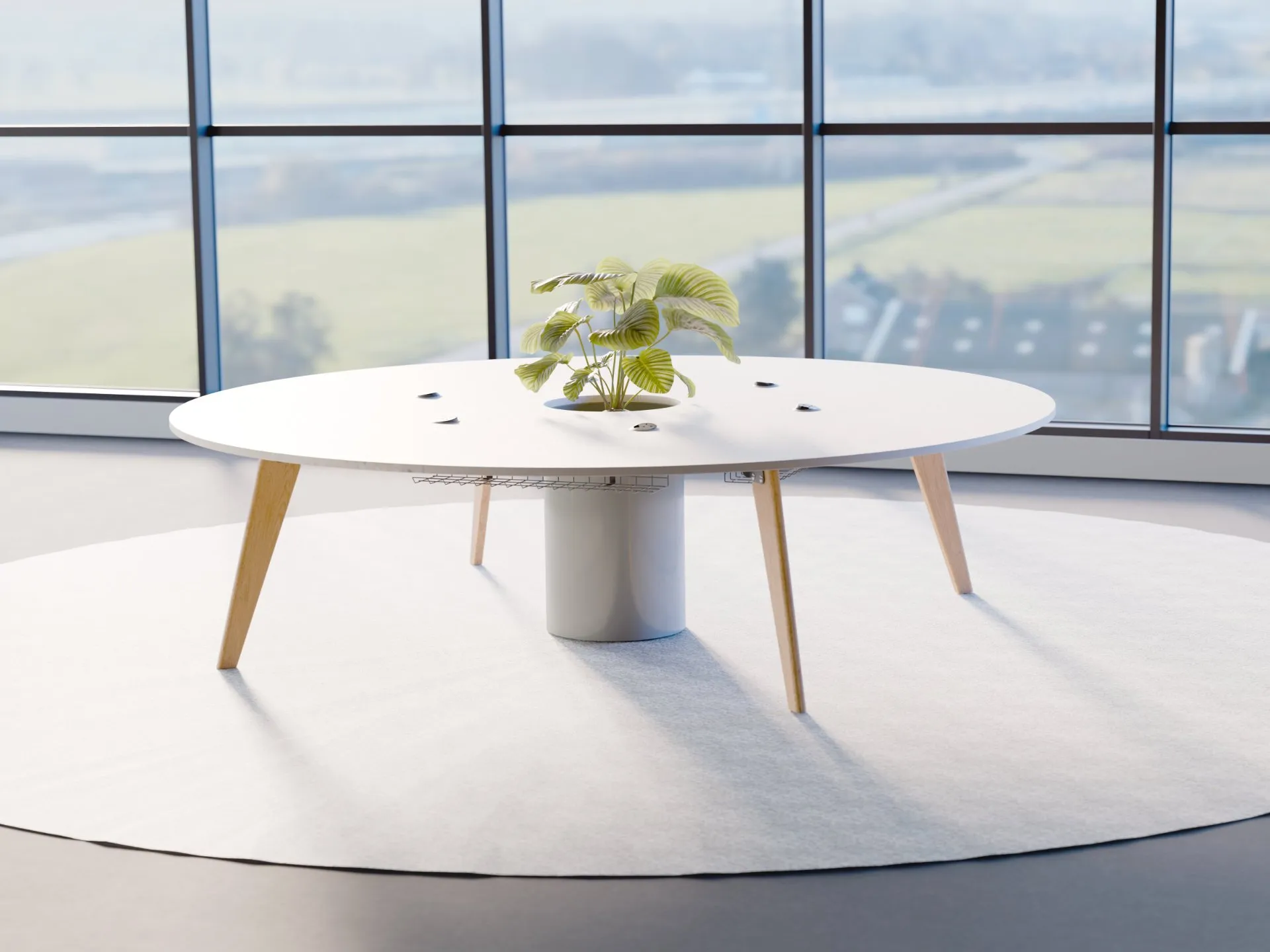 Large Orbital table with oak legs and grey top